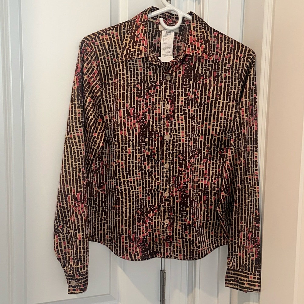 Pablo Gerard Darrel Women’s Abstract Print Button Front Long Sleeve Blouse